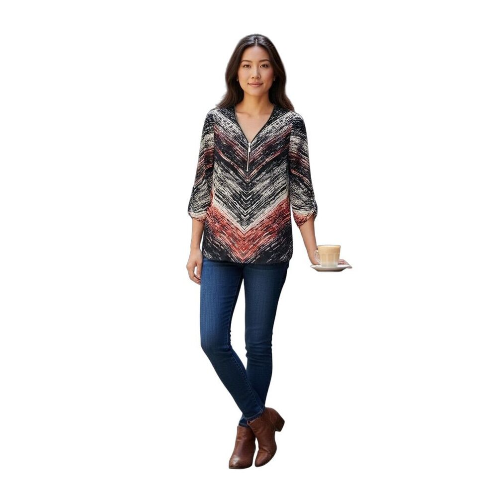 JM Collection Women's Chevron Stripe Blouse Multicolor Size S